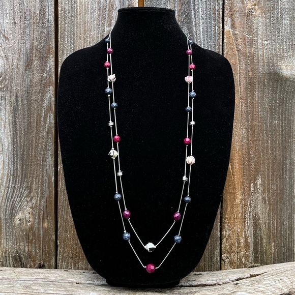 Loft silver cranberry and blue long necklace - Picture 1 of 11